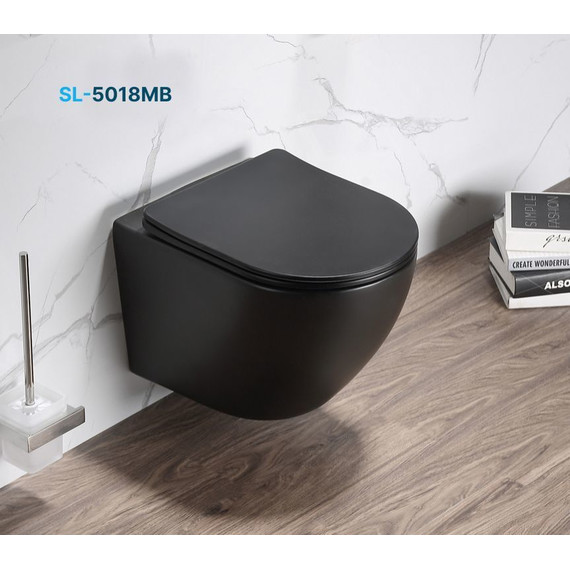 Унитаз подвесной безободковый SantiLine SL-5018MB с крышкой микролифт, черный матовый, Цвет производителя: чёрный матовый - фото 4