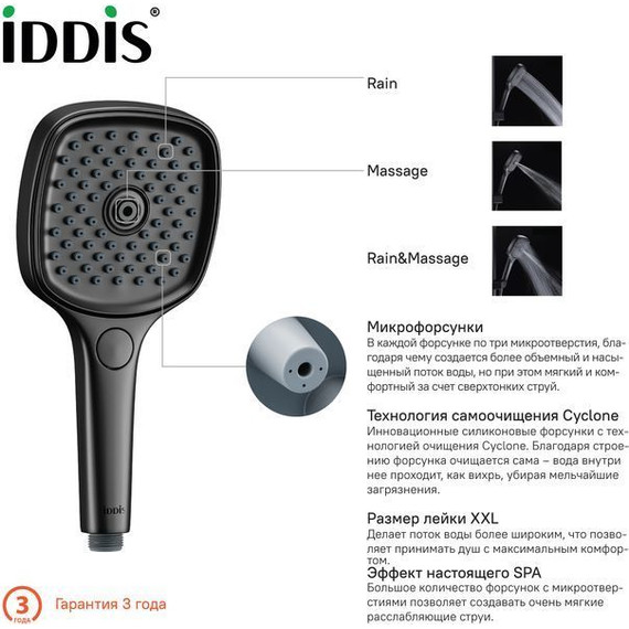 Ручной душ Iddis Slide SLI3F0Bi18, чёрный матовый - фото 9