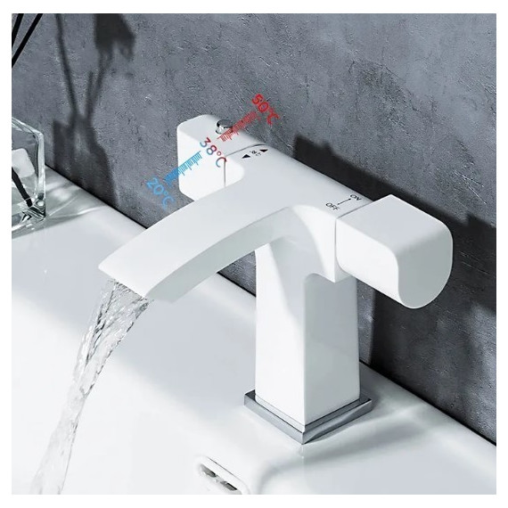 Смеситель для раковины с термостатом Gappo G1007-50, белый/хром - фото 2