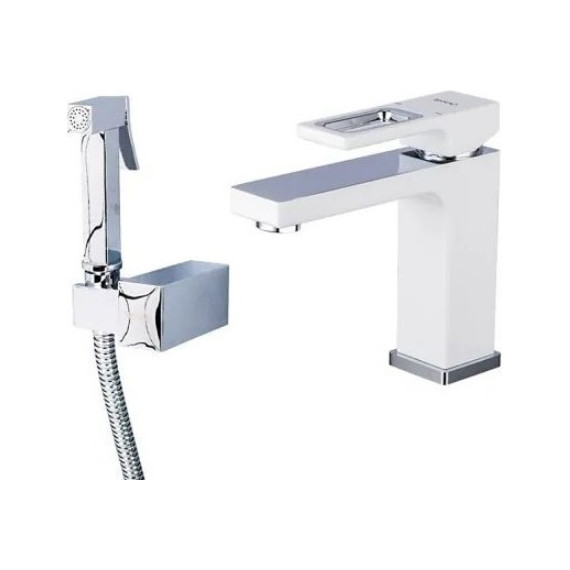 Смеситель для раковины с гигиеническим душем Gappo Futura G1017-1, белый/хром - фото 