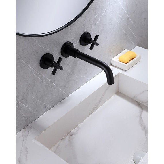 Смеситель для раковины настенный Abber Wasser Kreis AF81121B (со скрытой частью) черный матовый, Цвет производителя: чёрный матовый - фото 2