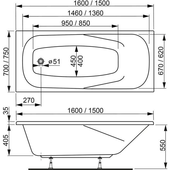 Ванна акриловая Vagnerplast Aronia 160x75 см 76372, Размер - мм: 1600х750 - фото 7