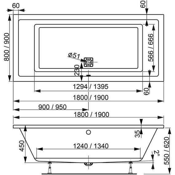 Ванна акриловая Vagnerplast Cavallo 190x90 см 76383, Размер - мм: 1900х900 - фото 7