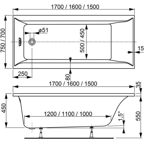 Ванна акриловая Vagnerplast Veronela 160x70 см 76419, Размер - мм: 1600х700 - фото 7