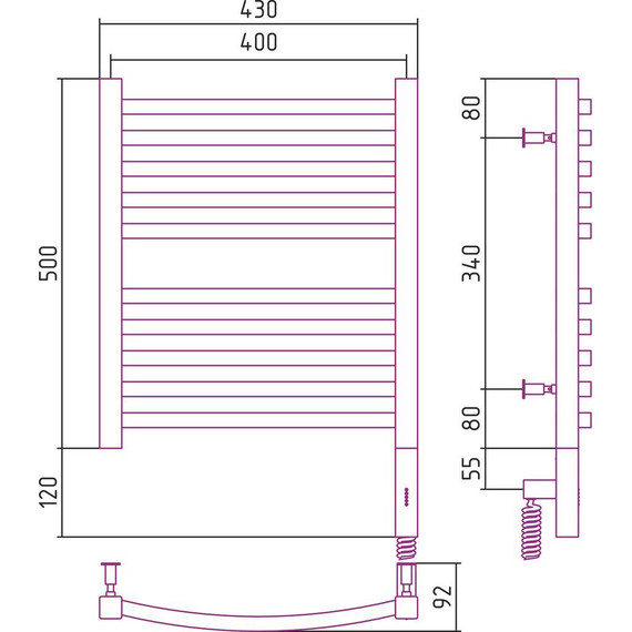 Полотенцесушитель электрический Сунержа Аркус 3.0 П10 500х400 мм 00-5704-5040 R - фото 6