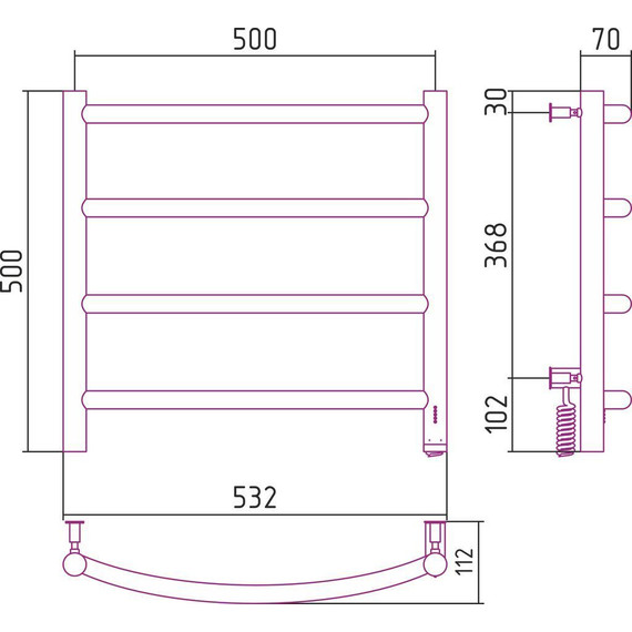 Полотенцесушитель электрический Сунержа Галант 4.0 П4 500x500 мм 00-0831-5050 R - фото 11