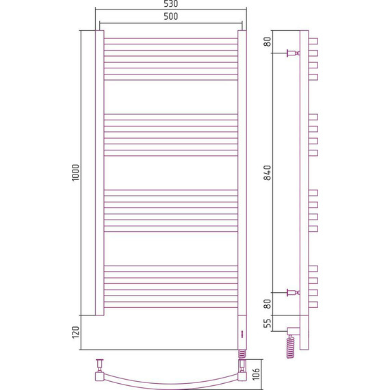 Полотенцесушитель электрический Сунержа Аркус 3.0 П16 1000x500 мм 00-5705-1050 R - фото 6
