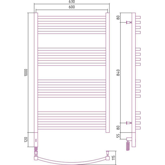 Полотенцесушитель электрический Сунержа Аркус 3.0 П16 1000x600 мм 00-5704-1060 L - фото 6