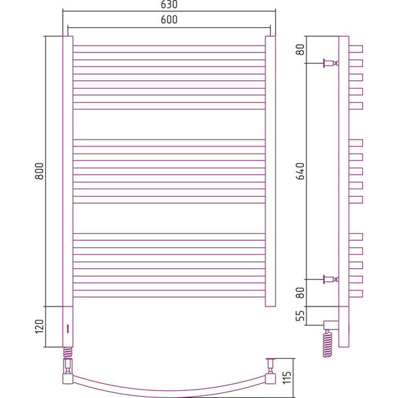 Полотенцесушитель электрический Сунержа Аркус 3.0 П15 800x600 мм 00-5704-8060 L - фото 6