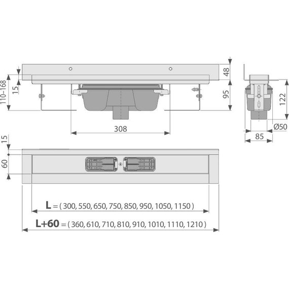 Трап AlcaPlast 115 см APZ1016-1150, нержавеющая сталь, Цвет производителя: хром, Размер трапа: 1150 - фото 2