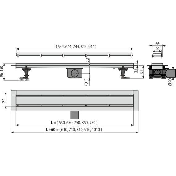 Трап Alcadrain 75 см APZ13-DOUBLE9-750, нержавеющая сталь (AG071401750) (под плитку), Цвет производителя: хром, Размер трапа: 750 - фото 2