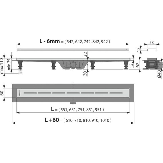 Трап AlcaPlast 85 см APZ18-850M, хром матовый, Цвет производителя: хром матовый, Размер трапа: 850 - фото 2