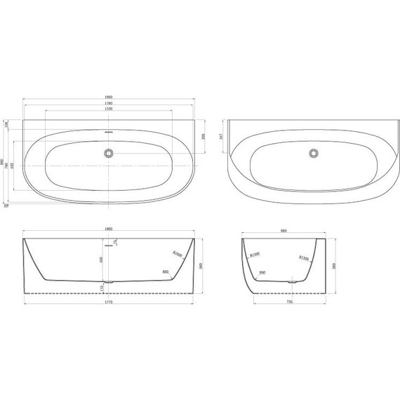 Ванна акриловая Azario Cambridge CAM18090 180х88 см с каркасом, Размер - мм: 1800х900 - фото 5