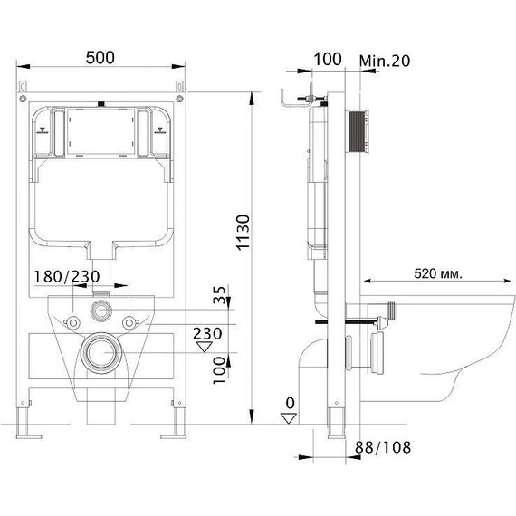 Инсталляция Aquatek Standart 50 INS-0000012 с подвесным безободковым унитазом BelBagno Uno BB3105CHR/SC - фото 12