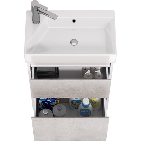Тумба универсальная с раковиной Dreja Slim 55 см 99.0502, бетон/белый глянцевый - фото 9