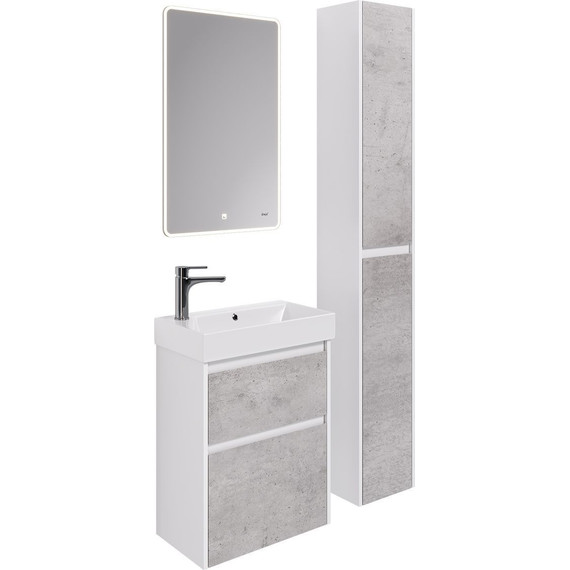 Тумба универсальная с раковиной Dreja Slim 55 см 99.0502, бетон/белый глянцевый - фото 11