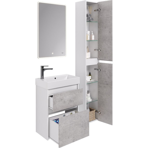 Тумба универсальная с раковиной Dreja Slim 55 см 99.0502, бетон/белый глянцевый - фото 12