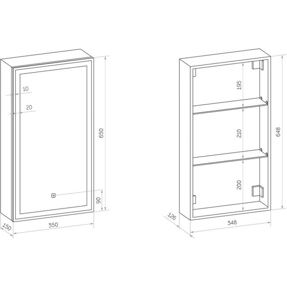 Зеркало-шкаф Art&Max Techno Led 35 см AM-Tec-350-650-1D-R-DS-F, белый матовый - фото 12