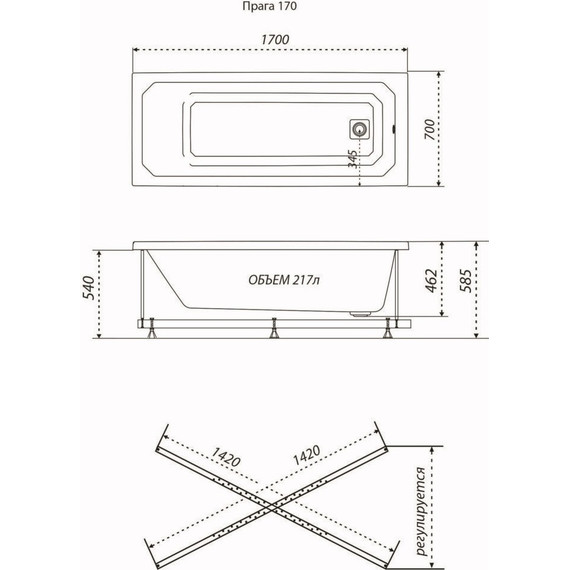 Ванна акриловая Тритон Прага 170x70 см с каркасом, Размер - мм: 1700х700 - фото 8