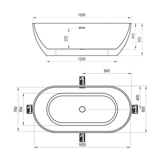 Ванна отдельностоящая Ravak Freedom O 169х80 см XC00100032 (чёрный слив) - фото 11