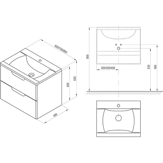 Тумба подвесная с раковиной Ravak Classic II 60 см X000001476, белый - фото 5