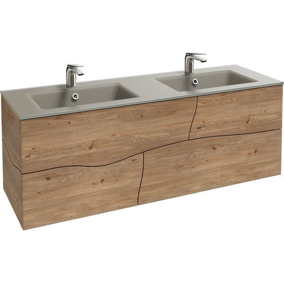 Тумба подвесная с раковиной Jacob Delafon Sherwood 140 см EB1835RU-P6, натуральный дуб (раковина EB1832RU-DE5, цвет базальт матовый) - фото 