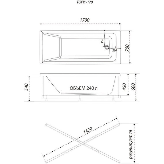 Ванна акриловая 1ACReal Тори 170 см с каркасом, Размер - мм: 1700х700 - фото 8