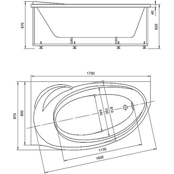 Ванна акриловая Azario Paolina 170x97 см R AV.0071170 - фото 7