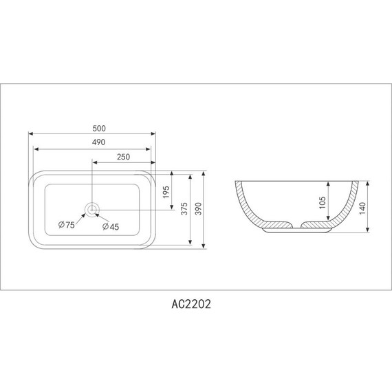Раковина-чаша Abber Rechteck 50 см AC2202MB, черный матовый - фото 5