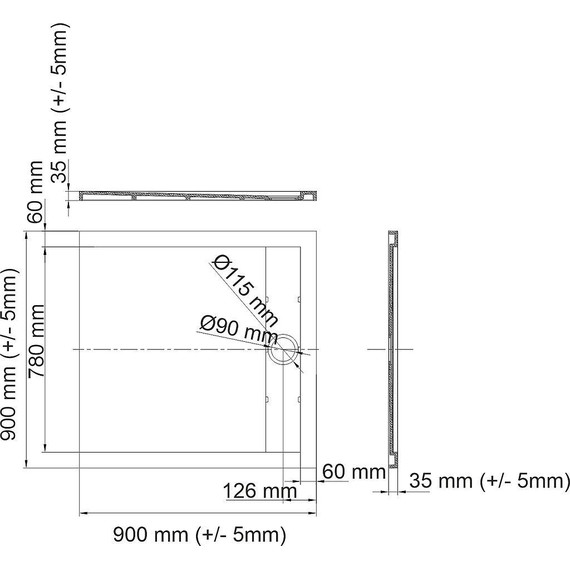 Поддон каменный WasserKraft Abens 90х90 см 20T03, чёрный матовый - фото 2