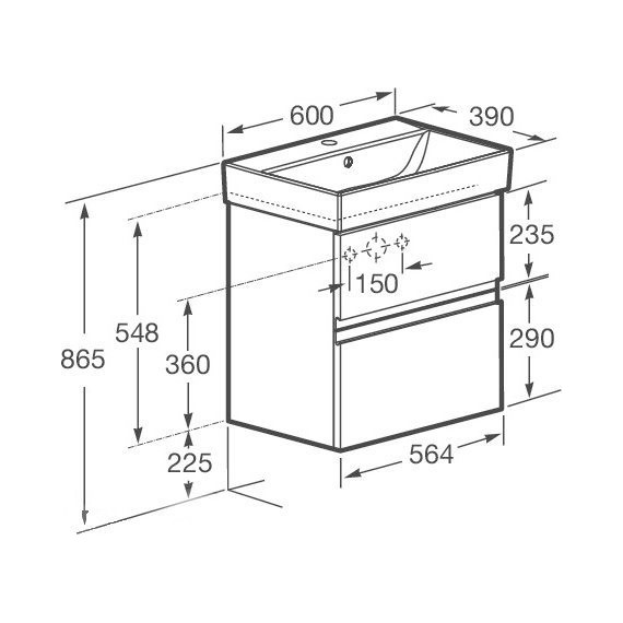 Тумба подвесная с раковиной Roca Oleta 60 см A857639806, белый глянцевый - фото 15