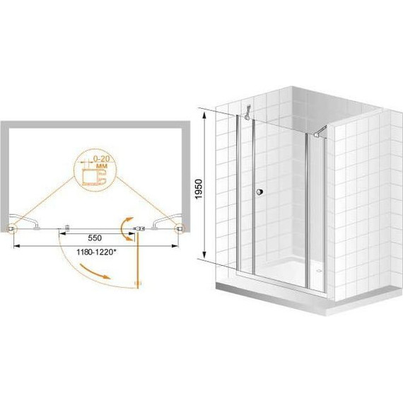 Душевая дверь Cezares 180 см ELENA-W-B-13-60+60/60-P-Cr-L, хром/матовое - фото 5