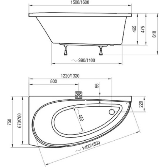 Ванна акриловая Ravak Avocado 160х75 см CQ01000000 L, Размер - мм: 1600х750 - фото 7