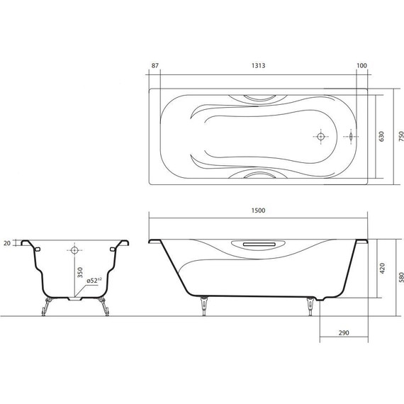Ванна чугунная Aquatek Гамма 150x75 см AQ8050FH-00 - фото 4