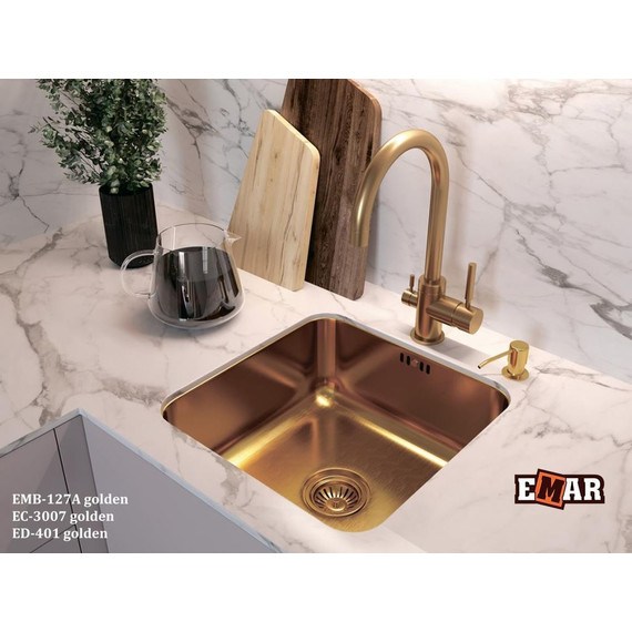 Кухонная мойка Emar EMB-127A PVD Nano Golden 0,8 мм, золото, Цвет производителя: золото - фото 2