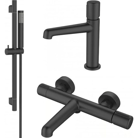 Набор смесителей 3 в 1 для ванны BelBagno Uno, черный матовый - фото 