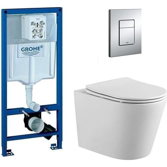 Инсталляция с подвесным унитазом комплект: Grohe Rapid SL 38772001 с подвесным безободковым унитазом Aquatek Вега AQ1904-00 сиденье микролифт, крепление, кнопка смыва хром, Цвет производителя: белый - фото 