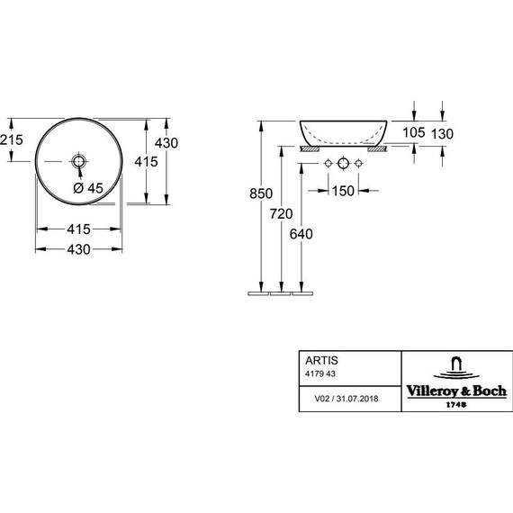 Раковина-чаша Villeroy&Boch Artis 43 см 41794301 - фото 4