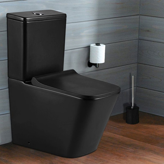 Унитаз-компакт безободковый Azario Quadro AZ-2175-MB с крышкой микролифт, чёрный матовый, Цвет производителя: чёрный матовый - фото 2