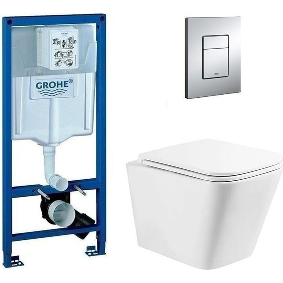 Инсталляция с подвесным унитазом комплект: Grohe Rapid SL 38772001 с подвесным безободковым унитазом Belbagno Ardente-R BB520CHR сиденье микролифт, крепление, кнопка смыва хром - фото 