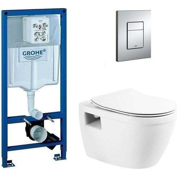 Инсталляция с подвесным унитазом комплект: Grohe Rapid SL 38772001 с подвесным безободковым унитазом Belbagno Loto BB070CHR/SC сиденье микролифт, крепление, кнопка смыва хром - фото 