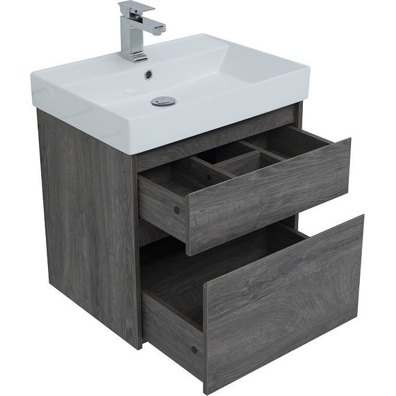 Тумба подвесная с раковиной Aquanet Nova Lite 60 см 242577 (2 ящика) дуб рошелье, Цвет фасада: дуб рошелье - фото 5