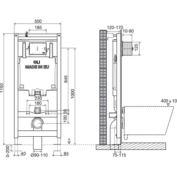 Инсталляция для унитаза Oli 80 300572mRI00 (кнопка смыва River, хром глянец) - фото 5