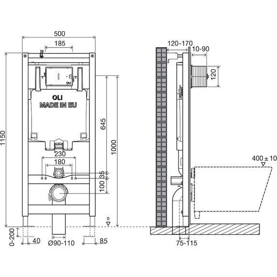 Инсталляция для унитаза Oli 80 300573pKA00 (кнопка смыва Karisma, хром глянец) - фото 4