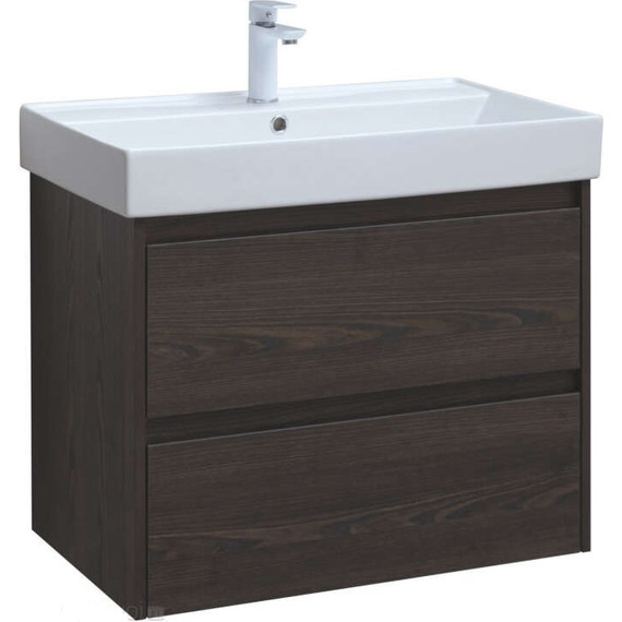 Тумба подвесная с раковиной Aquanet Nova Lite 75 см 287895 (2 ящика) дуб чёрный, Цвет фасада: дуб черный - фото 