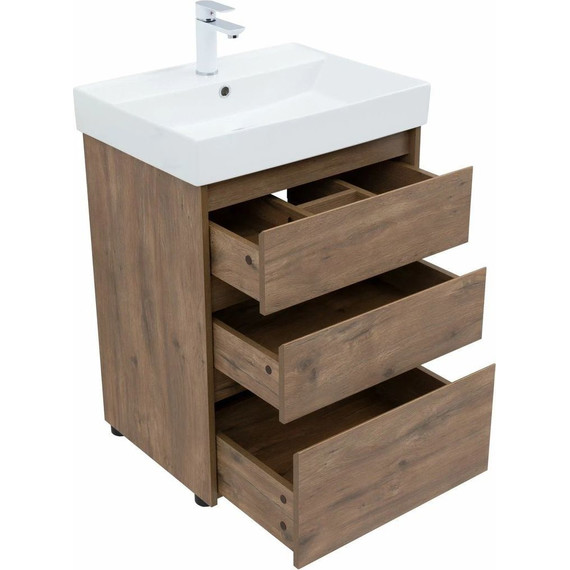 Тумба напольная с раковиной Aquanet Nova Lite 60 см 302471 (3 ящика) дуб рустикальный, Цвет фасада: тёмное дерево - фото 5