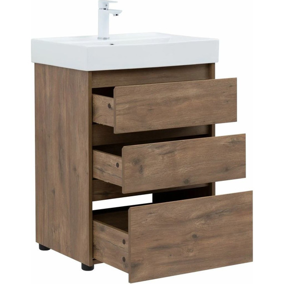 Тумба напольная с раковиной Aquanet Nova Lite 60 см 302471 (3 ящика) дуб рустикальный, Цвет фасада: тёмное дерево - фото 6