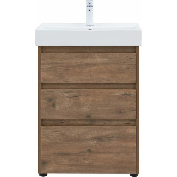 Тумба напольная с раковиной Aquanet Nova Lite 60 см 302471 (3 ящика) дуб рустикальный, Цвет фасада: тёмное дерево - фото 7