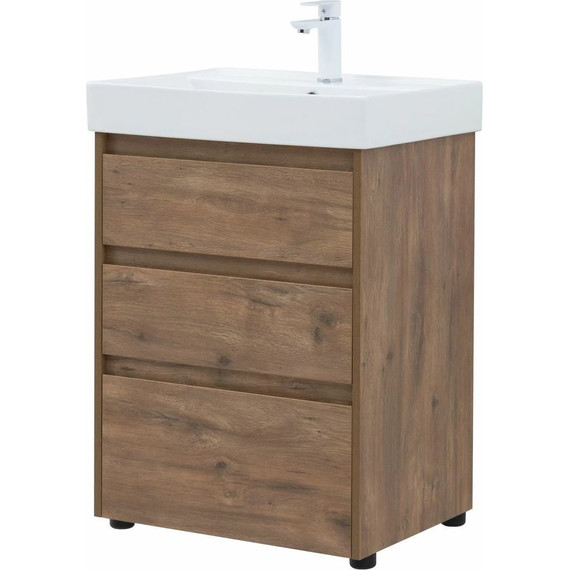 Тумба напольная с раковиной Aquanet Nova Lite 60 см 302471 (3 ящика) дуб рустикальный, Цвет фасада: тёмное дерево - фото 10