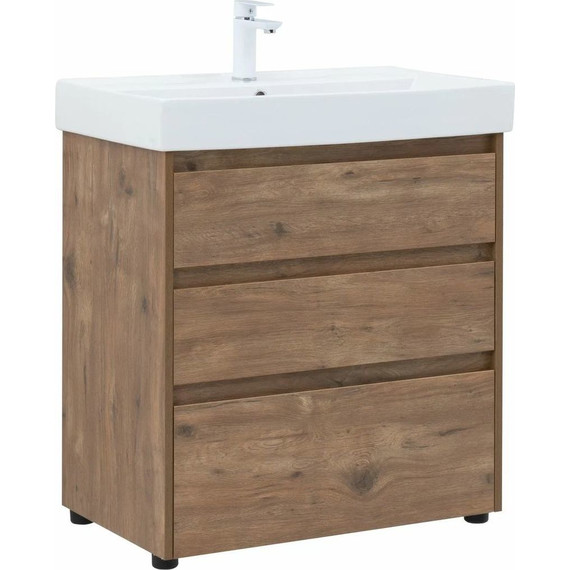 Тумба напольная с раковиной Aquanet Nova Lite 75 см 302474 (3 ящика) дуб рустикальный, Цвет фасада: тёмное дерево - фото 